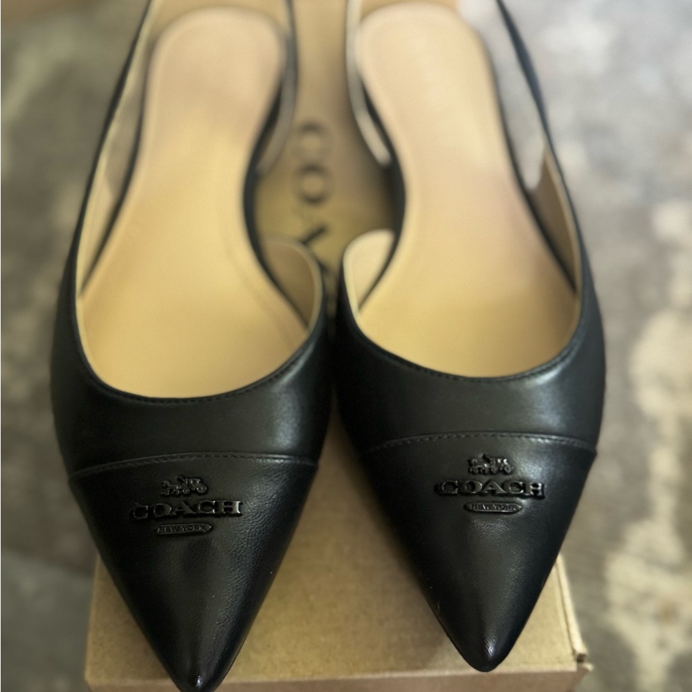 Coach Black Leather Flats with Pointed Toe
